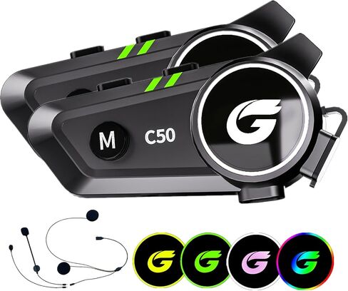 C50 Bluetooth Helmet Headset, 2-Way 1000M Intercom, 2 Pack | Stereo Sound, CVC Noise Cancellation, Music & Call Control, IP67 Waterproof Speakers for Motorcycle Riding in Kuwait
