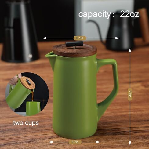 DHPO Ceramic French Press Coffee Maker ، 22 أونصة قهوة الصحافة الدليل مع غطاء خشب الجوز ، مرشح الفولاذ المقاوم للصدأ من طراز الطعام مع شاشة مزدوجة لتناول القهوة والشاي الفضفاض ، وصندوق الهدايا ، والأسود in Kuwait