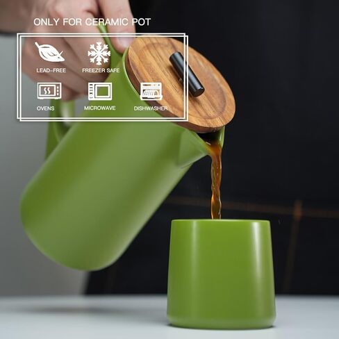 DHPO Ceramic French Press Coffee Maker ، 22 أونصة قهوة الصحافة الدليل مع غطاء خشب الجوز ، مرشح الفولاذ المقاوم للصدأ من طراز الطعام مع شاشة مزدوجة لتناول القهوة والشاي الفضفاض ، وصندوق الهدايا ، والأسود in Kuwait