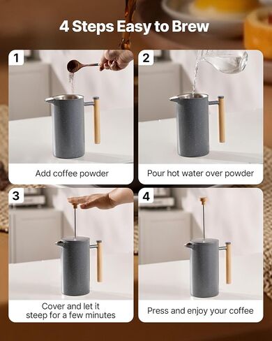 Vevor French Press Coffee Maker ، 51 أونصة 1.5 لتر من الصلب غير القابل للصدأ ، صانع شاي صانع شاي مع مرشح ، جدار كبير مزدوج معزول الفرنسية المشروب البارد للتخييم المطبخ منزل السفر ، والفضة in Kuwait