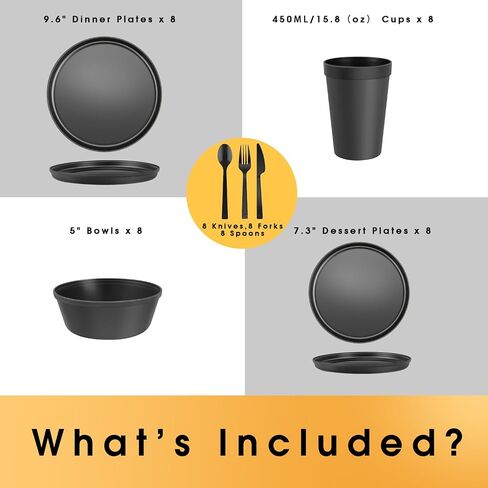Plastic Dinnerware Sets – Brown Plastic Plates, 40-Piece Reusable Dishes Set for 8 with Cups, Forks, Knives and Spoons, Unbreakable Plates and Bowls for Camping, Outdoor Use in Saudi Arabia