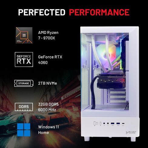 Skytech Gaming Azure 3 Desktop PC, Ryzen 7 9700X 3.8 GHz (5.5GHz), NVIDIA RTX 5060, 2TB NVMe SSD, 32GB DDR5 RAM 5200 RGB, 850W Gold ATX 3 PSU, 360mm ARGB AIO, Wi-Fi, Win 11 in Saudi Arabia