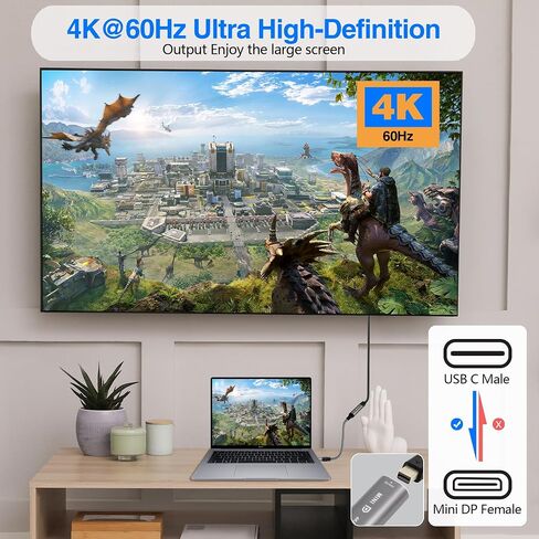 4K USB C to Mini DisplayPort Adapter, USB Type-C Male (Source) to Mini DP Female (Screen) Connector 4K@60Hz for iPhone16 Series, MacBook Pro, Air, iPad Pro in Kuwait