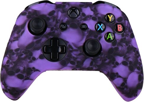 YoRHa Water Transfer Printing Skull Silicone Cover Skin Case for Microsoft Xbox One X & Xbox One S Controller x 1(Purple) with PRO Thumb Grips x 8 in Saudi Arabia