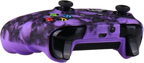 YoRHa Water Transfer Printing Skull Silicone Cover Skin Case for Microsoft Xbox One X & Xbox One S Controller x 1(Purple) with PRO Thumb Grips x 8 in Saudi Arabia