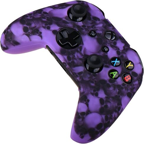 YoRHa Water Transfer Printing Skull Silicone Cover Skin Case for Microsoft Xbox One X & Xbox One S Controller x 1(Purple) with PRO Thumb Grips x 8 in Saudi Arabia