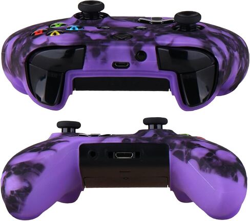 YoRHa Water Transfer Printing Skull Silicone Cover Skin Case for Microsoft Xbox One X & Xbox One S Controller x 1(Purple) with PRO Thumb Grips x 8 in Saudi Arabia