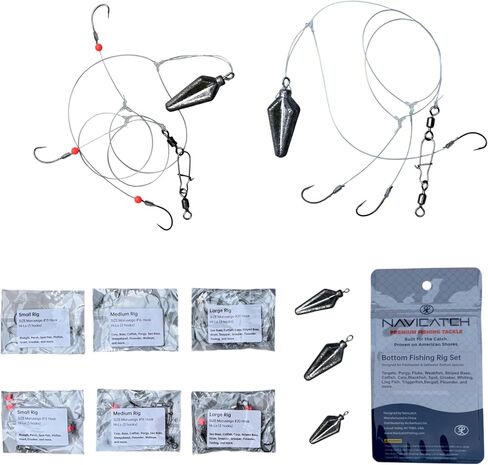 USA-Designed Bottom Fishing Rig Kit – Hand-Tied Hooks Made in USA – Saltwater & Freshwater with Japanese Hooks, PE Line & Weights – Catfish, Flounder, Cod, Walleye, Porgy, Sea Bass, Striper, Redfish in Saudi Arabia