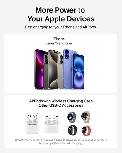 Belkin Magsafe Charger متوافق ، محطة شحن 2-in-1 ، QI2.2 25W Dock الشاحن اللاسلكي المغناطيسي ، حامل قابلة للطي ، مع منفذ USB-C 5W ، لـ iPhone 16/15/14 ، AirPods (محول 45 واط) in Saudi Arabia
