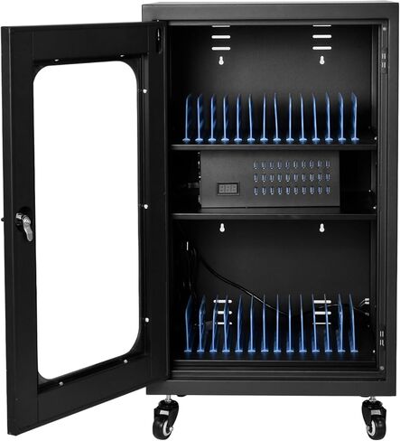 Upgraded Fully Assembled 30 Bay Mobile Charging and Storage Cart,Laptop and Tablet Storage Cart,USB-A/C Multi-Port Charging with Keypad Lock for Phone,Chromebooks,iPades,Up to 14" Screen Size in Kuwait
