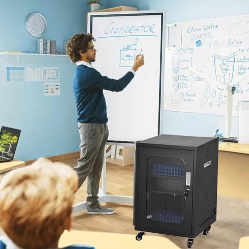 Upgraded Fully Assembled 30 Bay Mobile Charging and Storage Cart,Laptop and Tablet Storage Cart,USB-A/C Multi-Port Charging with Keypad Lock for Phone,Chromebooks,iPades,Up to 14" Screen Size in Kuwait