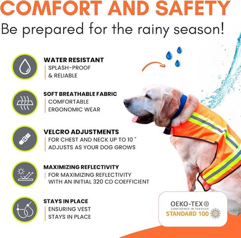 Reflective Dog Vest – Fluorescent Orange | High-Visibility, Water-Resistant Safety Jacket with Adjustable Fit for Day & Night Walks, Hiking, Hunting, and Outdoor Use (Large) in Saudi Arabia