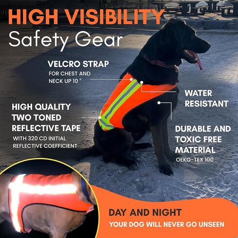 Reflective Dog Vest – Fluorescent Orange | High-Visibility, Water-Resistant Safety Jacket with Adjustable Fit for Day & Night Walks, Hiking, Hunting, and Outdoor Use (Large) in Saudi Arabia