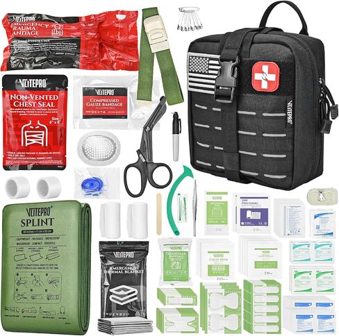 Advanced Trauma First Aid Kit - Emergency Camping Gear with Tourniquet Kit, Compression Bandage, 36" Splint | Portable Survival Gear for Outdoor, Home, Camping- Gift for Husband Dad and Wife-Black in Saudi Arabia