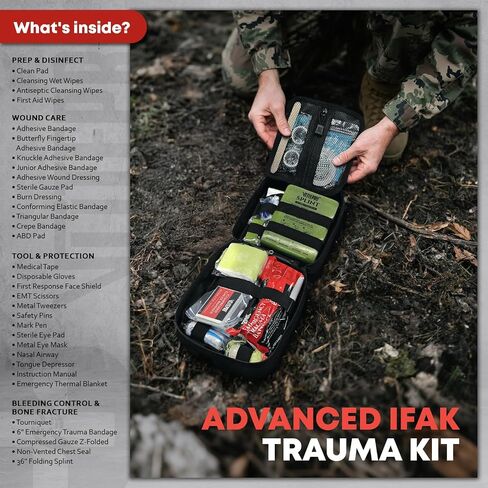 Advanced Trauma First Aid Kit - Emergency Camping Gear with Tourniquet Kit, Compression Bandage, 36" Splint | Portable Survival Gear for Outdoor, Home, Camping- Gift for Husband Dad and Wife-Black in Saudi Arabia