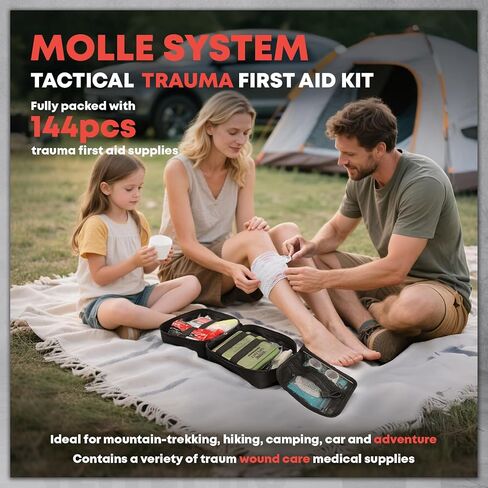 Advanced Trauma First Aid Kit - Emergency Camping Gear with Tourniquet Kit, Compression Bandage, 36" Splint | Portable Survival Gear for Outdoor, Home, Camping- Gift for Husband Dad and Wife-Black in Saudi Arabia