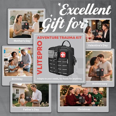 Advanced Trauma First Aid Kit - Emergency Camping Gear with Tourniquet Kit, Compression Bandage, 36" Splint | Portable Survival Gear for Outdoor, Home, Camping- Gift for Husband Dad and Wife-Black in Saudi Arabia