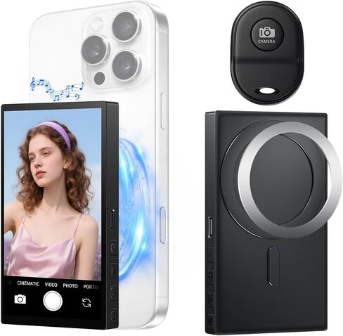 Yatao Back Camera Selfie Monitor for iPhone & Android | شاشة مراقبة Selfie Vlog مع بطارية كبيرة ، والتحكم في Bluetooth ، لا يوجد تأخير الصوت ، لمشاركي محتوى YouTube/Tiktok ، دفق مباشر in Kuwait