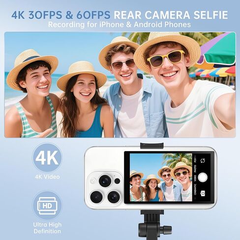 Yatao Back Camera Selfie Monitor for iPhone & Android | شاشة مراقبة Selfie Vlog مع بطارية كبيرة ، والتحكم في Bluetooth ، لا يوجد تأخير الصوت ، لمشاركي محتوى YouTube/Tiktok ، دفق مباشر in Kuwait