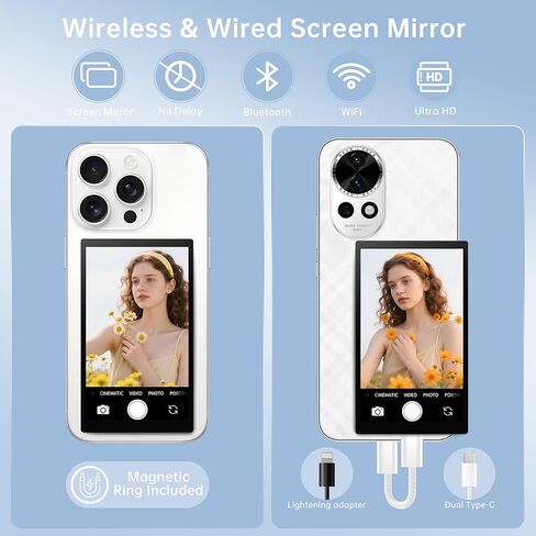 Yatao Back Camera Selfie Monitor for iPhone & Android | شاشة مراقبة Selfie Vlog مع بطارية كبيرة ، والتحكم في Bluetooth ، لا يوجد تأخير الصوت ، لمشاركي محتوى YouTube/Tiktok ، دفق مباشر in Kuwait