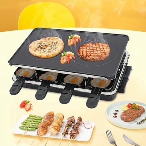 شواية الطاولة ، الجبن Raclette ، محمول ، للكهرباء في الهواء الطلق والداخلية ، مزدوجة ، مع 8 صفائح خبز صغيرة وملعقة خشبية لحفلات الشواء والحفلات ، 1300 in Kuwait