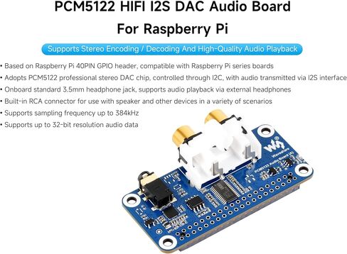 PCM5122 HIFI I2S DAC Sound Card Audio Audio متوافق مع Raspberry PI 5/4B/3B+/3B/PI Zero W/Zero 2W/PICO W/PICO 2W ، ترميز/decoding ستيريو ، in Saudi Arabia