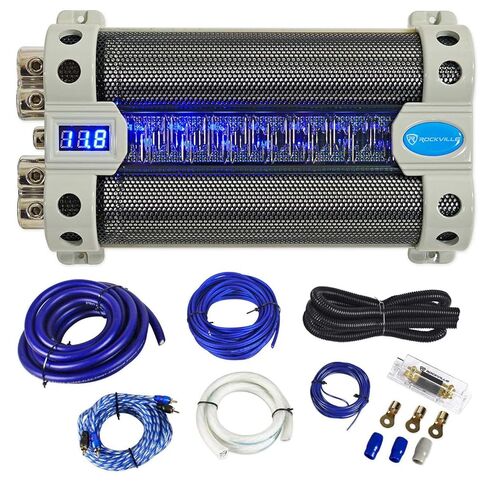 Rockville RFC50F v2 50 Farad Car Audio Capacitor w/Blue Voltage Display & RWK01 0 Gauge Car Amp Wiring Kit in Saudi Arabia