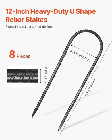 VEVOR Rebar Stakes, 16-Inch, Heavy-Duty 0.45 in Diameter, Straight Galvanized Steel Ground Anchors with Chisel Point End & Rust-Resistant Coating, for Gardening Support, Fence, Camping Tents (16-Pack) in Kuwait