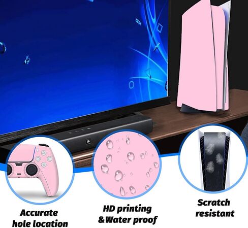 PS-5 Disc Edition الإصدار Skin Pink Stickers من السهل تطبيق ملحقات صائق وحدة التحكم 5 محطة تشغيل خمسة ديكور خالية من الفقاعات وسهلة الإزالة in Saudi Arabia