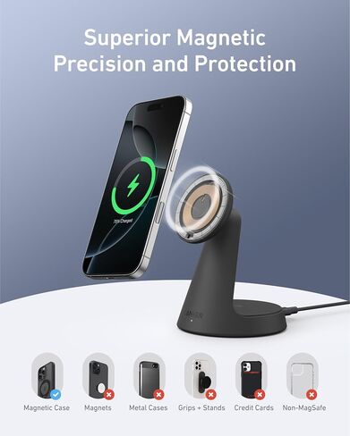 Anker MagSafe Compatible 2-in-1 Charging Stand, iPhone 16 Wireless Charger, Qi2 Certified 15W Ultra-Fast,Adjustable and Super Strong,for iPhone 16/15/14/13/12 Series,AirPods (Black, with 40W Adapter) in Saudi Arabia