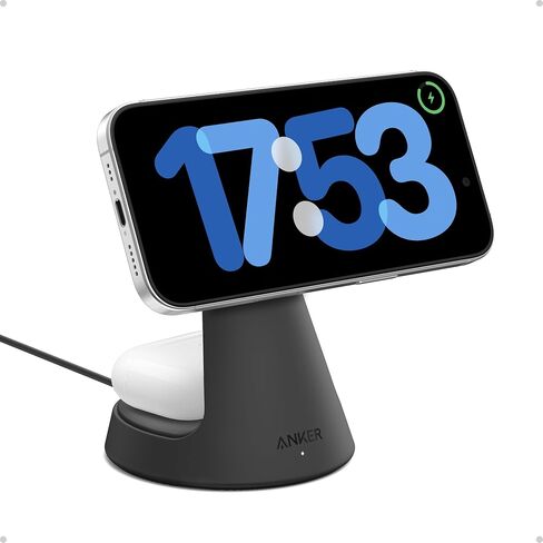 Anker MagSafe Compatible 2-in-1 Charging Stand, iPhone 16 Wireless Charger, Qi2 Certified 15W Ultra-Fast,Adjustable and Super Strong,for iPhone 16/15/14/13/12 Series,AirPods (Black, with 40W Adapter) in Saudi Arabia