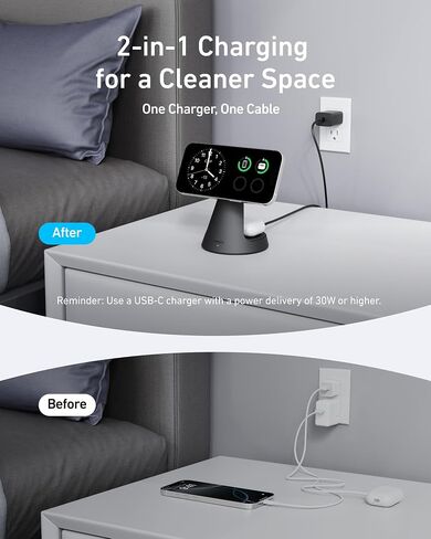 Anker MagSafe Compatible 2-in-1 Charging Stand, iPhone 16 Wireless Charger, Qi2 Certified 15W Ultra-Fast,Adjustable and Super Strong,for iPhone 16/15/14/13/12 Series,AirPods (Black, with 40W Adapter) in Saudi Arabia