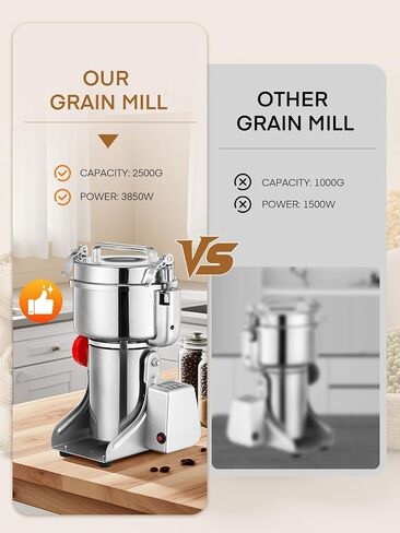 Electric Grain Mill 2500g, Swing Grain Grinder Mill, Stainless Steel Flour Mill 3750W, High-speed Spice Herb, Commercial Superfine Machine, Dry Cereals Pulverizer in Saudi Arabia