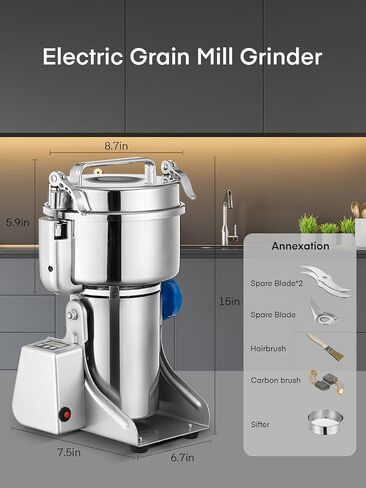 Electric Grain Mill 2500g, Swing Grain Grinder Mill, Stainless Steel Flour Mill 3750W, High-speed Spice Herb, Commercial Superfine Machine, Dry Cereals Pulverizer in Saudi Arabia