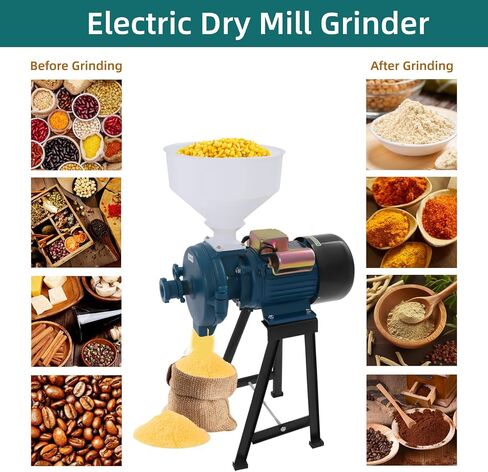 Commercial Electric Grain Grinder, 3000W Mill Grinder, Blue Galvanized Cast Iron Corn Mill with Funnel for Dry Cereals, Wheat, and Feed in Kuwait