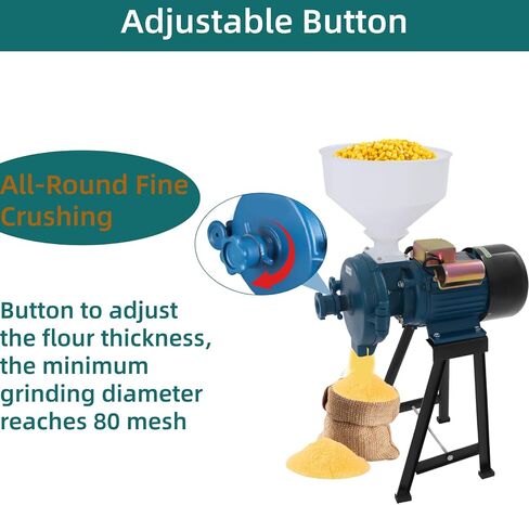 Commercial Electric Grain Grinder, 3000W Mill Grinder, Blue Galvanized Cast Iron Corn Mill with Funnel for Dry Cereals, Wheat, and Feed in Kuwait