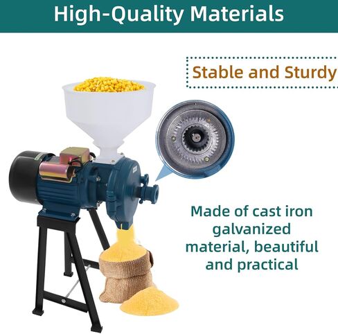 Commercial Electric Grain Grinder, 3000W Mill Grinder, Blue Galvanized Cast Iron Corn Mill with Funnel for Dry Cereals, Wheat, and Feed in Kuwait