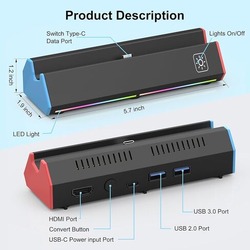Switch 2 TV Dock Station لـ Nintendo Switch 2 ، حامل قاعدة الإرساء المحمولة مع 4K HDMI Output/Type C Port/3.0 USB Port/RGB LED LID لـ Nintendo Switch-2 الرسمي in Saudi Arabia