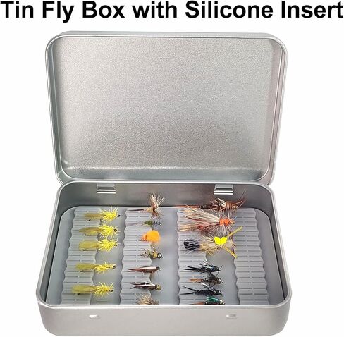 Aventik 2 Pack Compact Metal Fly Flish Flies Flies Case Lightweight Tinplate مع فتحات السيليكون تتناسب مع تخزين ذبابة رطبة وجافة ، منظم معالجة في الهواء الطلق (المجموعة ب) in Kuwait