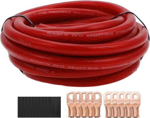 25 - قدم 1/0 Gauge Copper - Clad Aluminium (CCA) سلك السيارات: مثالي لمكبر صوت طاقة/طاقة بطارية RV Trailer & amp - Red in Saudi Arabia