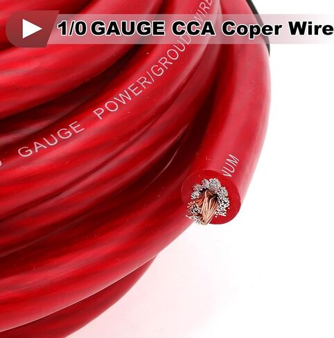 25 - قدم 1/0 Gauge Copper - Clad Aluminium (CCA) سلك السيارات: مثالي لمكبر صوت طاقة/طاقة بطارية RV Trailer & amp - Red in Saudi Arabia