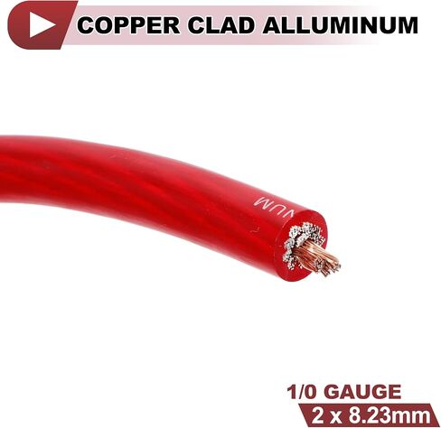 25 - قدم 1/0 Gauge Copper - Clad Aluminium (CCA) سلك السيارات: مثالي لمكبر صوت طاقة/طاقة بطارية RV Trailer & amp - Red in Saudi Arabia