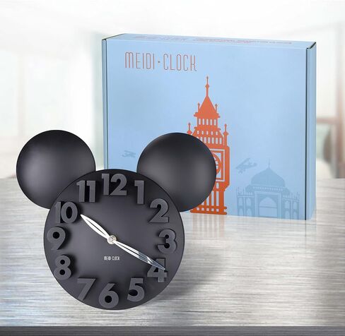 ساعة حائط بمفهوم ميكي ماوس من MEIDI CLOCK - أرقام ثلاثية الأبعاد، حركة كوارتز صامتة، 12 بوصة أسود على أحمر in Saudi Arabia