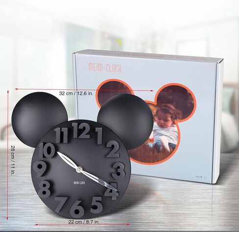 ساعة حائط بمفهوم ميكي ماوس من MEIDI CLOCK - أرقام ثلاثية الأبعاد، حركة كوارتز صامتة، 12 بوصة أسود على أحمر in Saudi Arabia