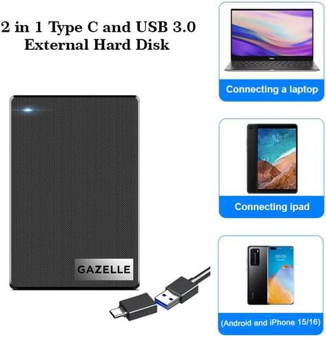 Gazelle عالية السرعة عالية السرعة 500 جيجا بايت محمولة خارجي خارجي محمول-2 في 1 النوع C & USB 3.0 ، متوافق مع الكمبيوتر الشخصي ، MAC ، الكمبيوتر المحمول ، PS4 ، Xbox ، iPad ، الكمبيوتر اللوحي ، الجوال (أسود)-ضمان لمدة عام واحد in Kuwait