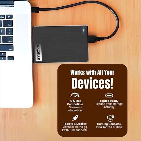 Gazelle عالية السرعة عالية السرعة 500 جيجا بايت محمولة خارجي خارجي محمول-2 في 1 النوع C & USB 3.0 ، متوافق مع الكمبيوتر الشخصي ، MAC ، الكمبيوتر المحمول ، PS4 ، Xbox ، iPad ، الكمبيوتر اللوحي ، الجوال (أسود)-ضمان لمدة عام واحد in Kuwait