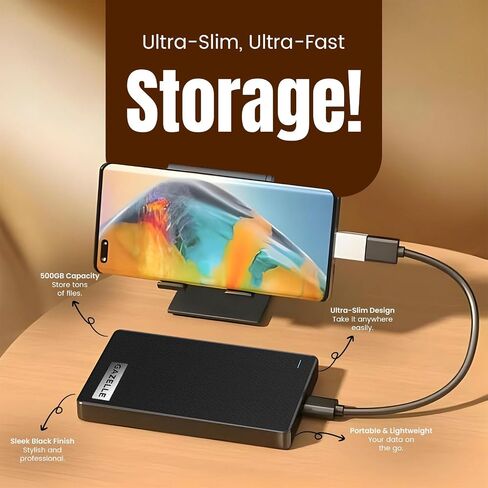 Gazelle عالية السرعة عالية السرعة 500 جيجا بايت محمولة خارجي خارجي محمول-2 في 1 النوع C & USB 3.0 ، متوافق مع الكمبيوتر الشخصي ، MAC ، الكمبيوتر المحمول ، PS4 ، Xbox ، iPad ، الكمبيوتر اللوحي ، الجوال (أسود)-ضمان لمدة عام واحد in Kuwait