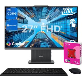 Lenovo IdeaCentre I 2025 Premium Business All-in-One, Next Gen AI, 27" FHD Touchscreen 100Hz, i5-13420H, 16GB DDR5 RAM, 1TB SSD, Wi-Fi 6, Wireless KB &M, W11H, Bundle with ADATA 512GB External SSD in Kuwait