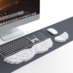 Angel Wing Wrist Rest Ergonomic Memory Foam Wrist Rest for Computer Keyboard Mouse Set, Cute Gaming Keyboard Cushion Hand Support PU Leather Surface Anti-Slip Waterproof Dirt Resistant White in Saudi Arabia