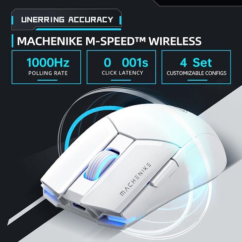 Machenike Wireless Gaming Mouse ، 26،000 dpi ، مستشعر PAW3395 ، RGB الخلفية ، تصميم مريح ، 6 أزرار قابلة للبرمجة ، عمر بطارية طويل ، فئران ذات إضاءة بيضاء متوفرة مع الكمبيوتر الشخصي ، MAC ، MAC in Kuwait